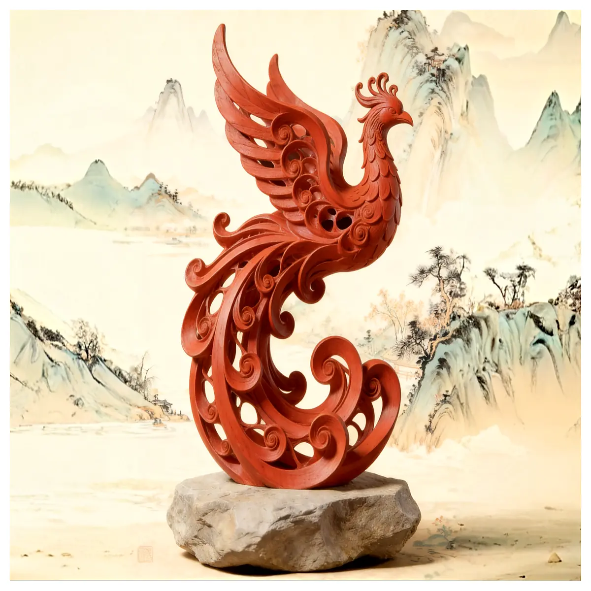 Phoenix Bearing Clouds Desktop Ornament Eastern Feng Shui Carved Decorative Art Home Placement Lucky Wind Chime