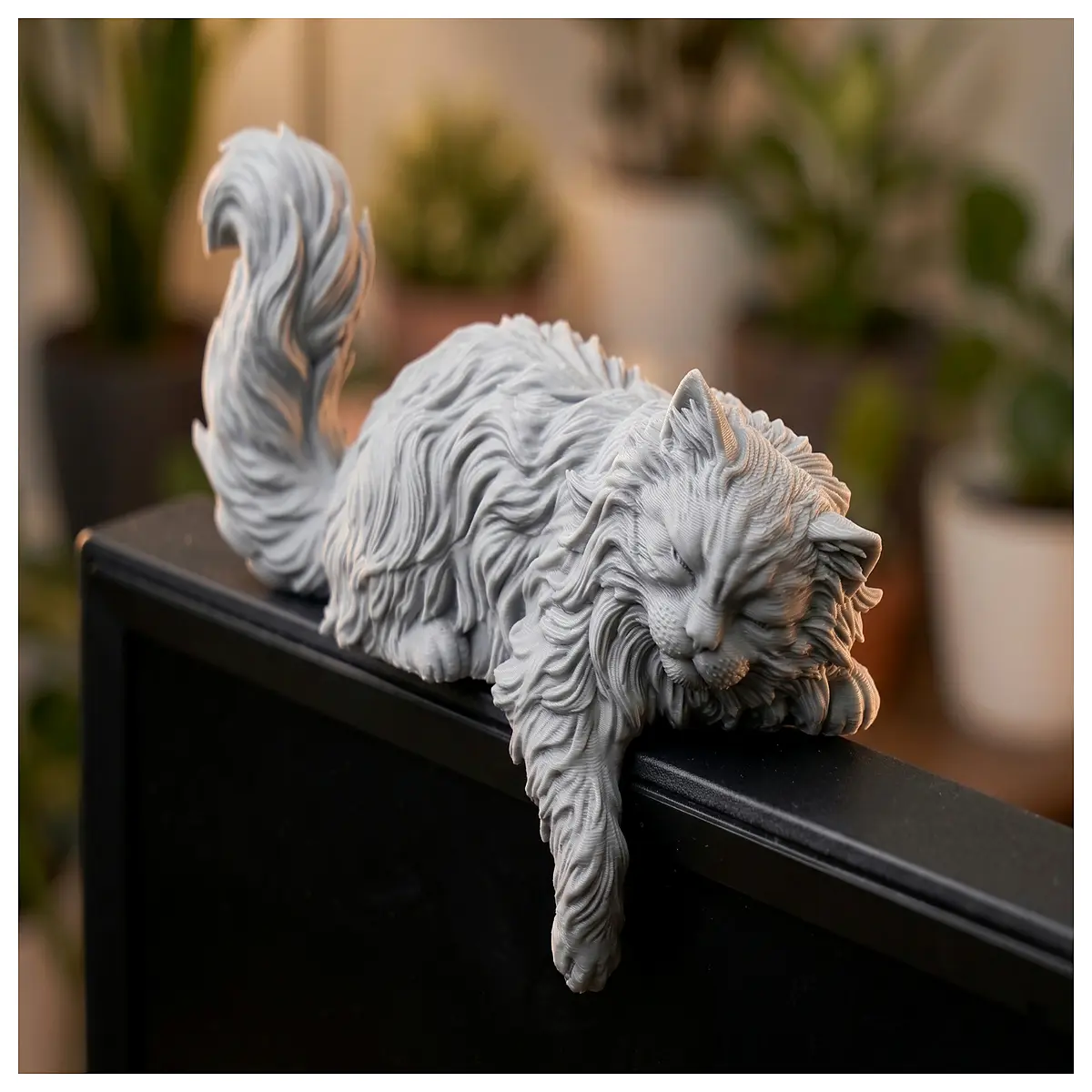 Fluffy Cat Display Stand Long Hair Cat Comfort Support Computer Accessory Monitor Pad Cat Desk Decoration