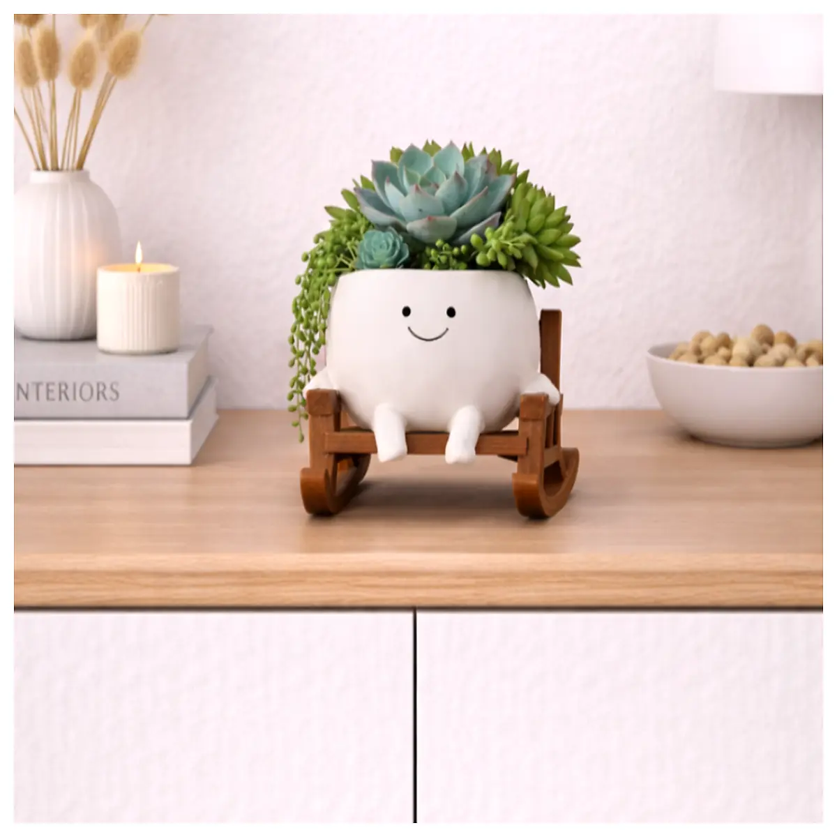 cute desk planter figurine sitting on chair whimsical succulent pot for office decor small resin garden statue for home shelf