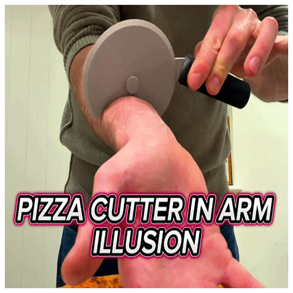 arm illusion prank pizza cutter funny gag friends
