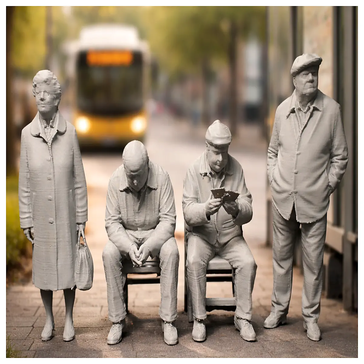 Waiting Miniature Figure Realistic Model People Sculpture Toy Scene Decoration Desk Ornament Scene Accessories