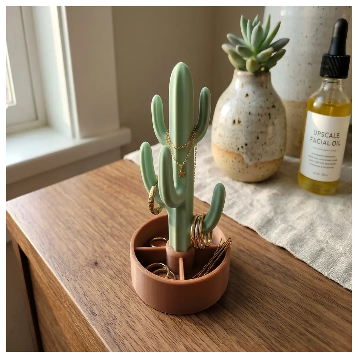 Cactus Jewelry Organizer Creative Storage Shelf Multi Compartment Display Home Decor Accent Plant Stand Cactus Storage