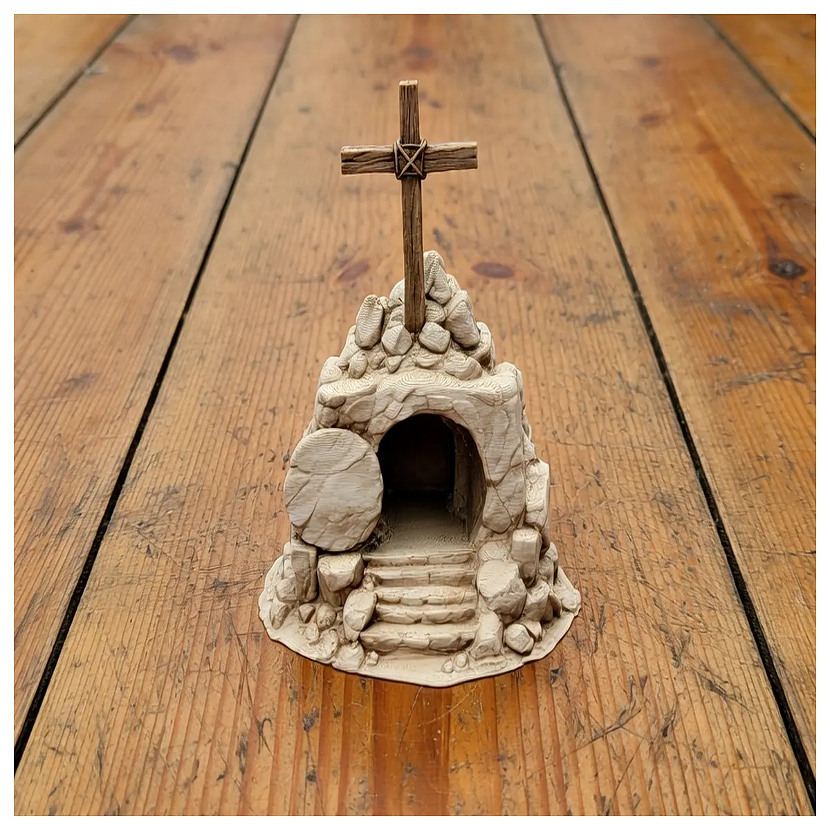 Jesus Christ Empty Tomb Cross Mountain Statue Religious Art Christian Figurine Holy Image Jesus Sculpture Gift
