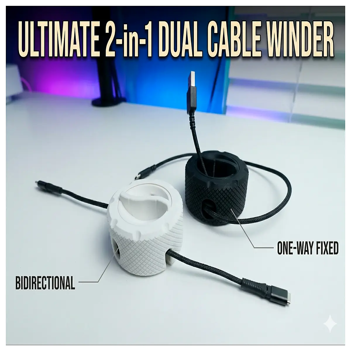 dual cable organizer clips for charging cords wire management system for desk and travel reusable cord winder holder