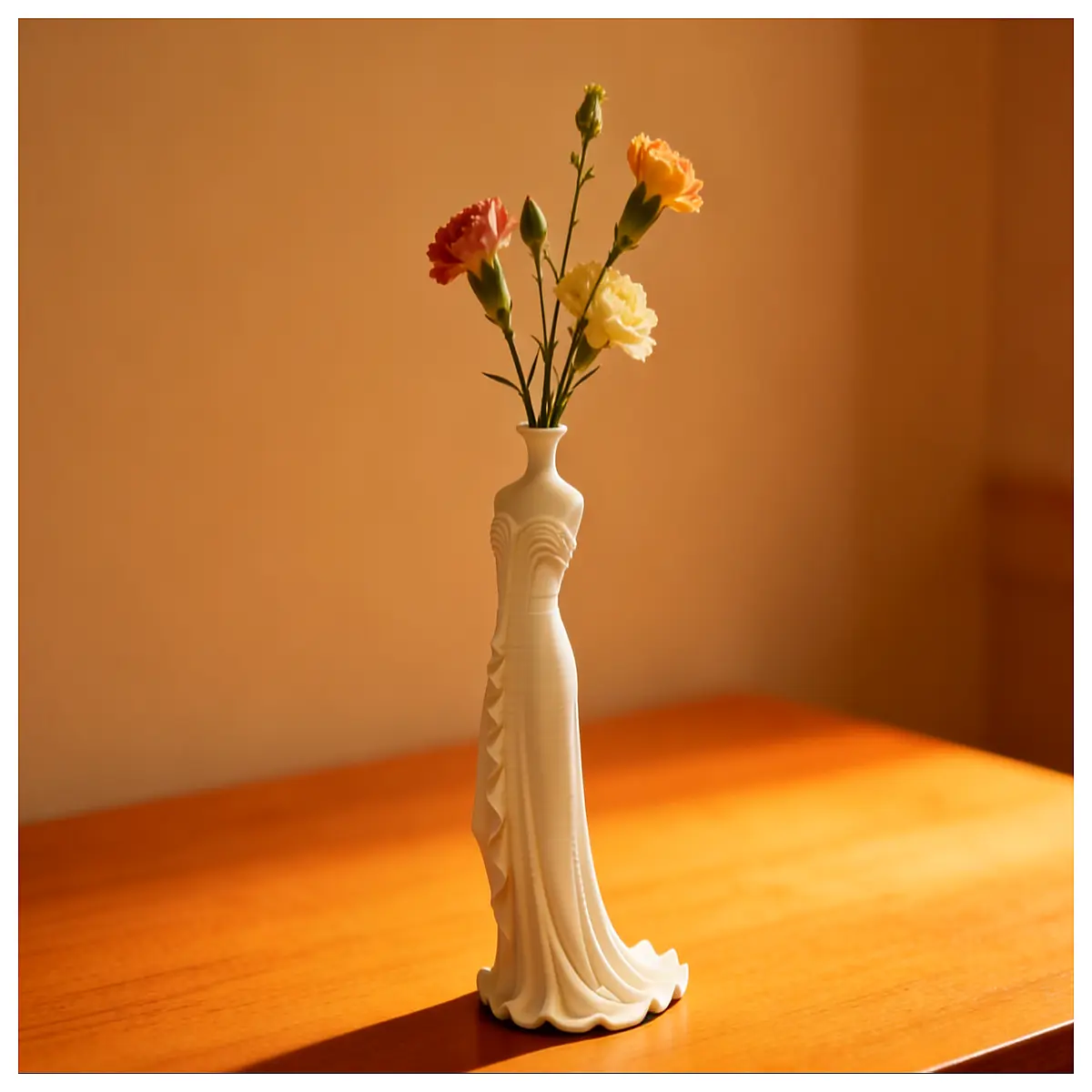 artistic vase shaped like a dress sculptural home decor fashion inspired flower holder elegant table centerpiece modern abstract vase for dried flower