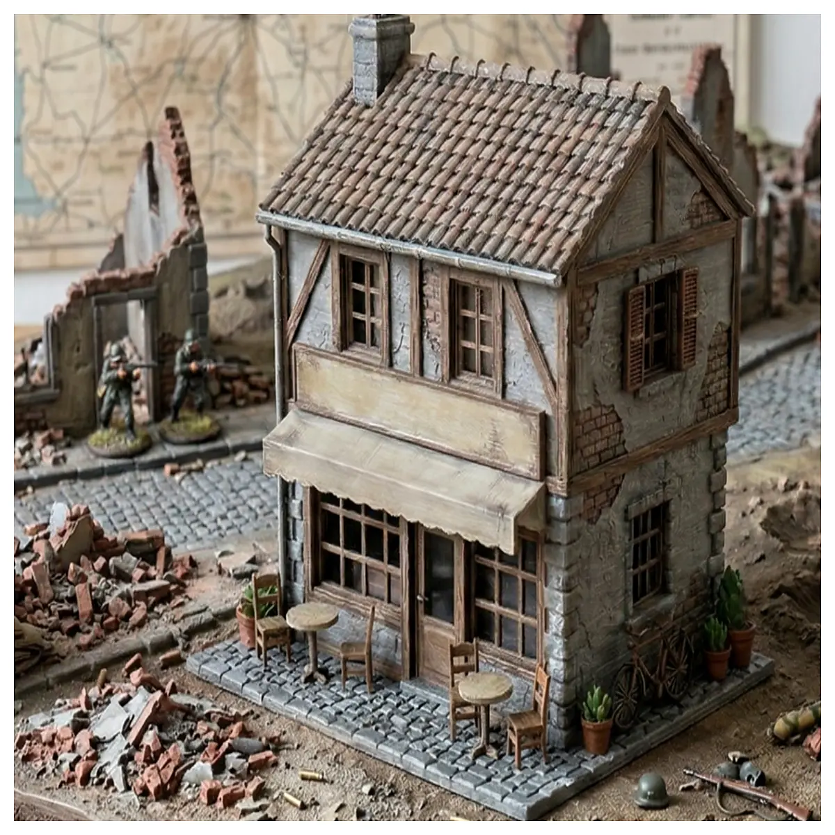 ww2 tabletop wargame modular cafe building plastic scenery for board games
