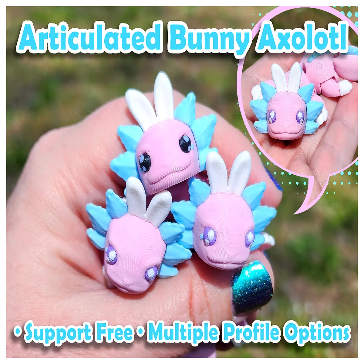 articulated axolotl plush with rabbit ears movable joints soft toy kawaii kids