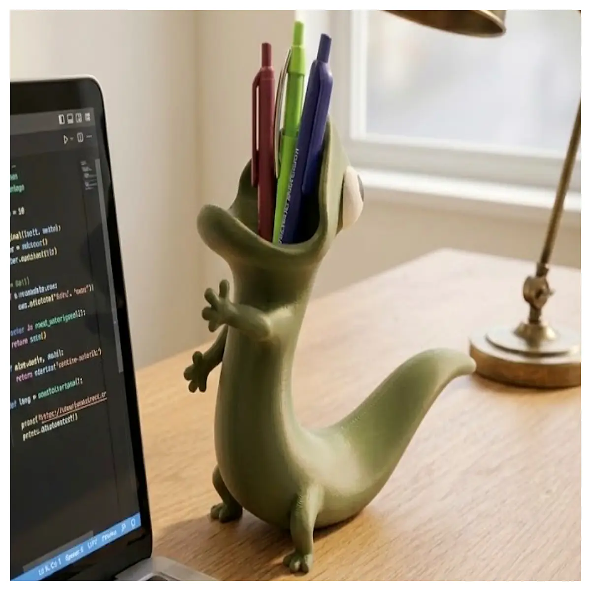 funny lizard desk organizer pen holder with meme face cute reptile stationery cup for office school supplies