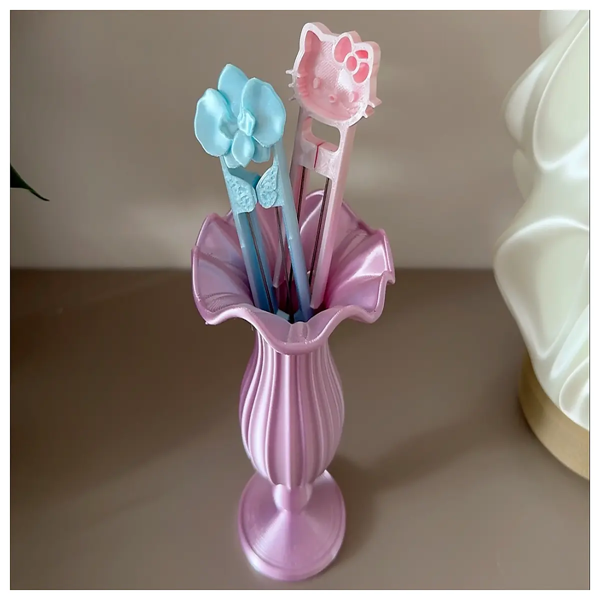 desk organizer with silk flower vase and beaded cup holder aesthetic stationery storage for home office