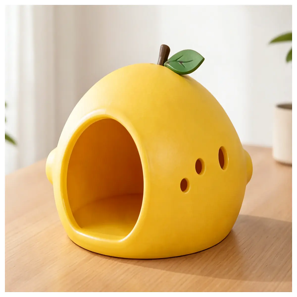 cute lemon shaped pet hideaway house for small dogs cats rabbits cozy cave shelter with window soft plush bedding safe play tunnel toy