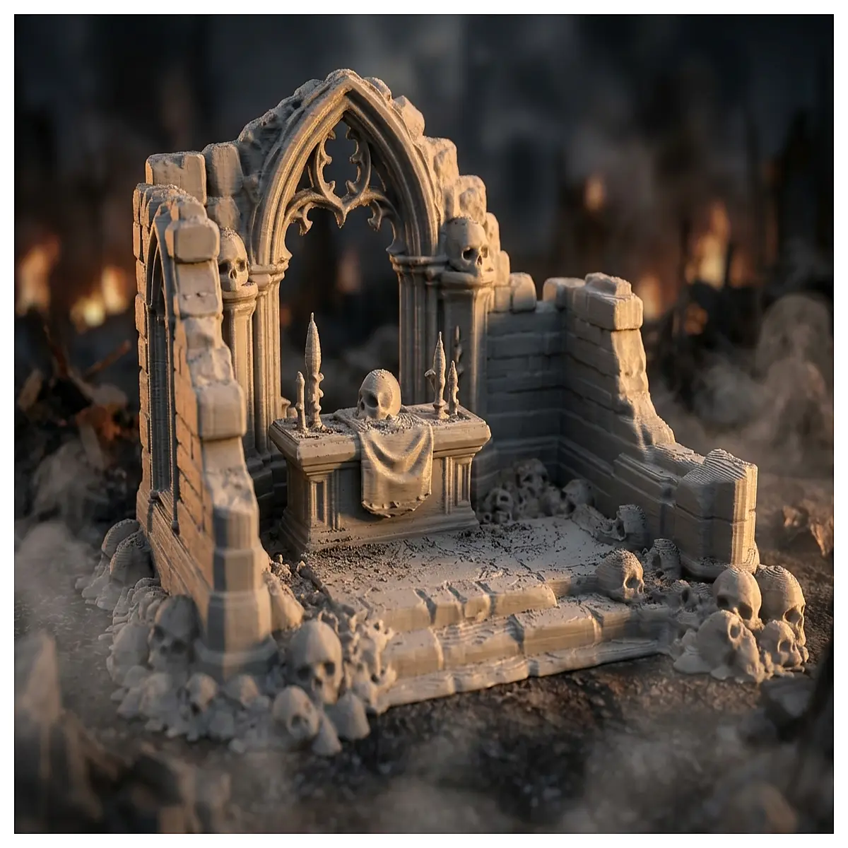gothic ruin terrain diorama dark skull altar miniature wargaming scenery spooky dungeon decor