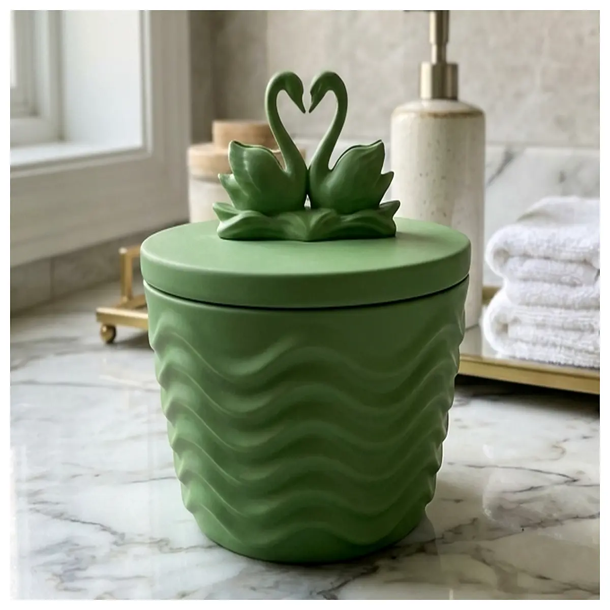 swan bathroom vanity jar elegant wave design decorative storage container for cotton balls makeup organizer