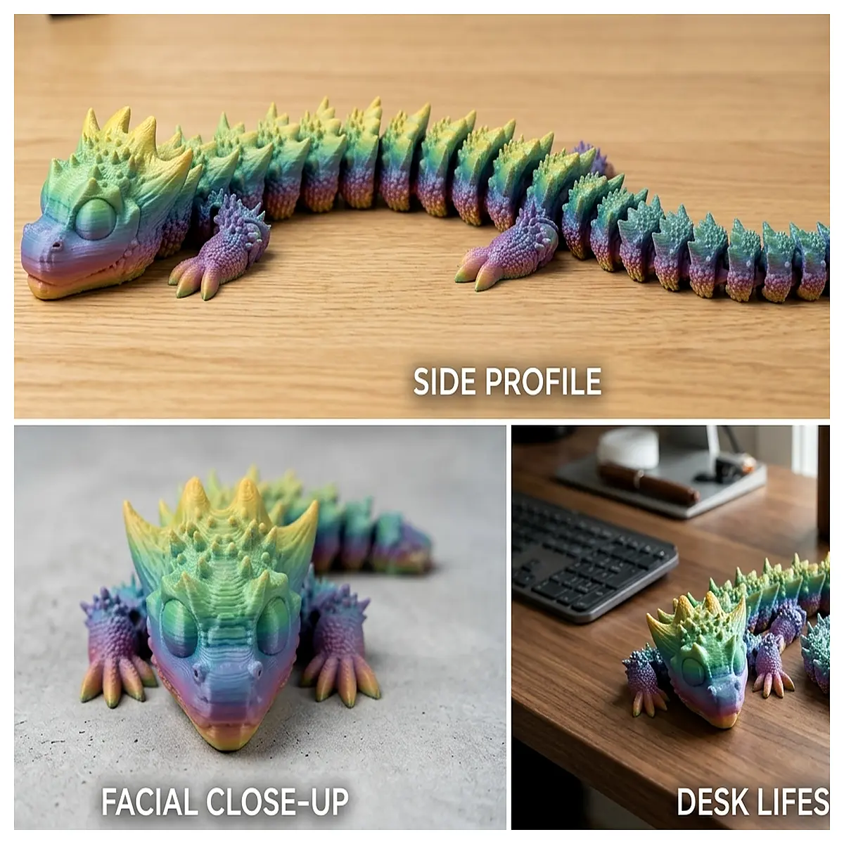 articulated rainbow dragon toy flexible joints plush collectible for kids