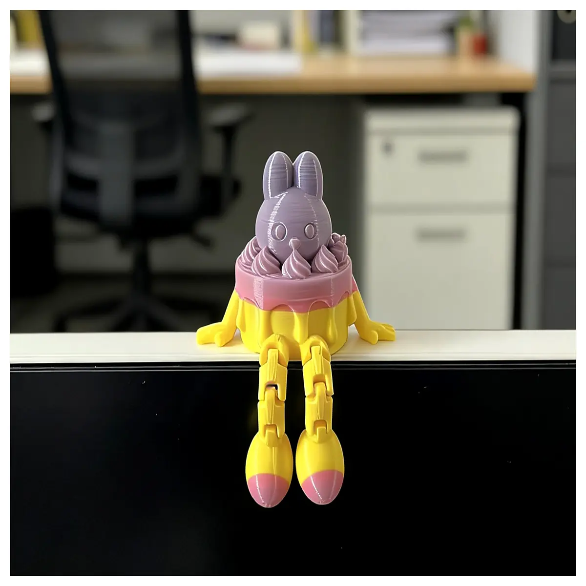 cute bunny cake desk organizer computer desktop figurine adjustable joint action figure for office decor