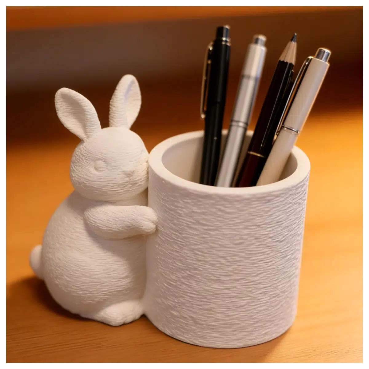 cute bunny pen holder desk organizer plush texture rabbit stationery storage for kids room aesthetic