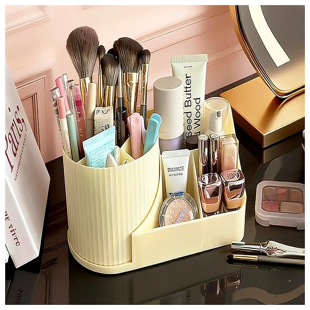 acrylic makeup organizer with compartments for lipstick and brushes desktop cosmetic storage box desk tidy holder for office supplies