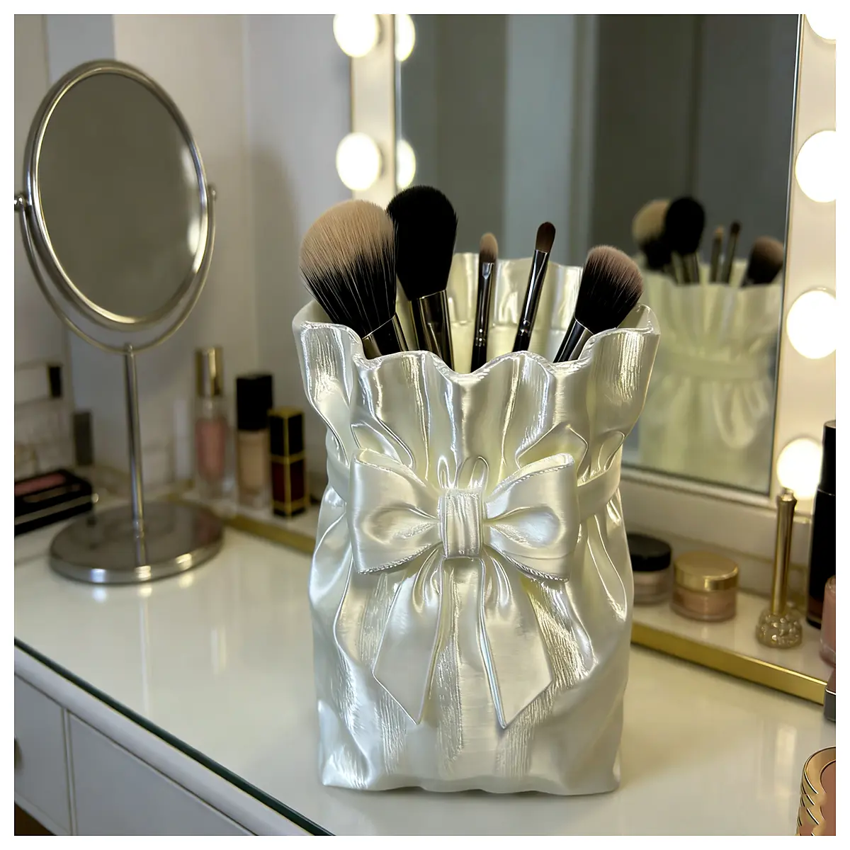 satin jewelry box with bow cream ribbon storage organizer for rings necklaces elegant desktop vanity tray