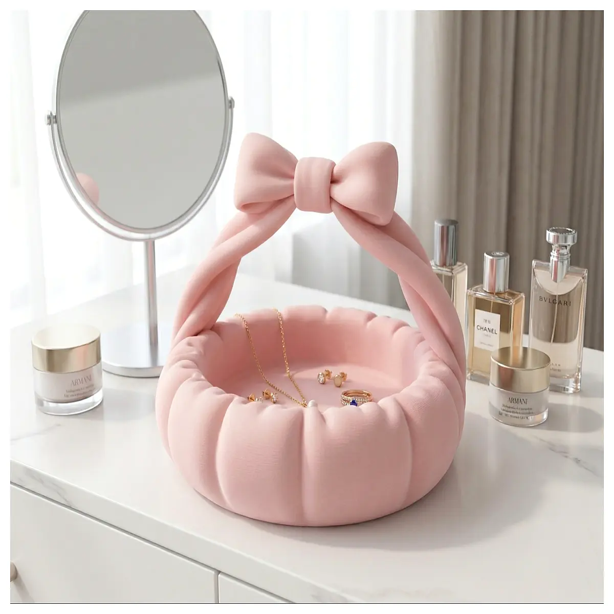 cute bowknot vanity tray for jewelry makeup organizer desktop storage box girls