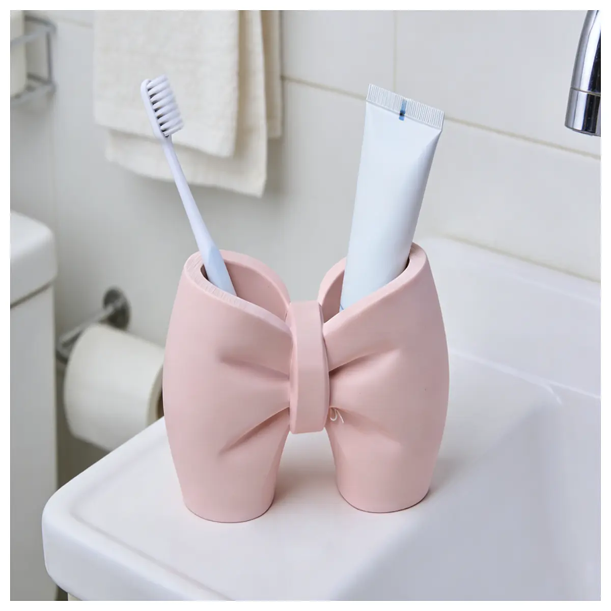 cute bow toothbrush holder bathroom counter organizer with lid hygienic cover for family travel