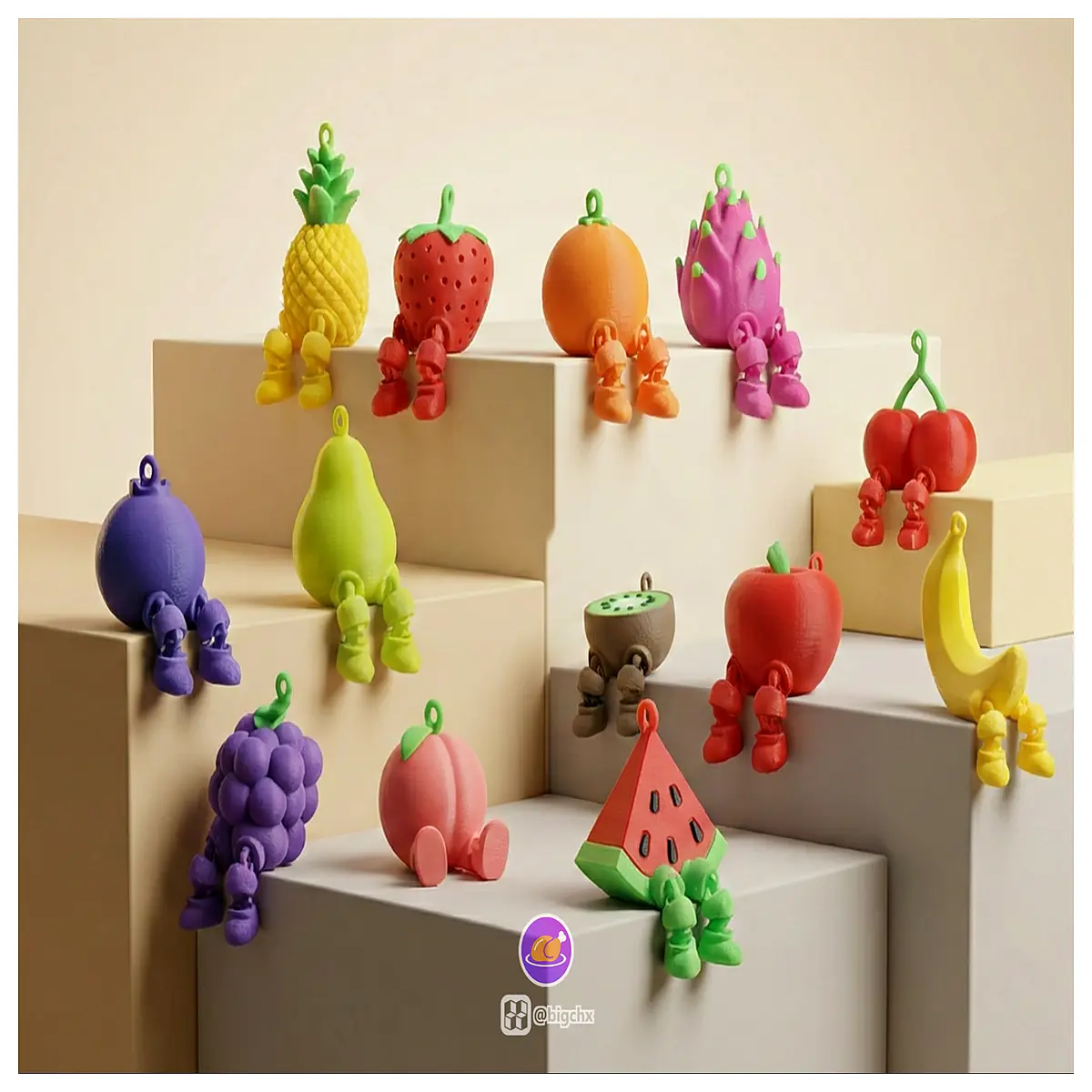 cute fruit keychain with movable legs printed character bag charm friends cartoon animal pendant