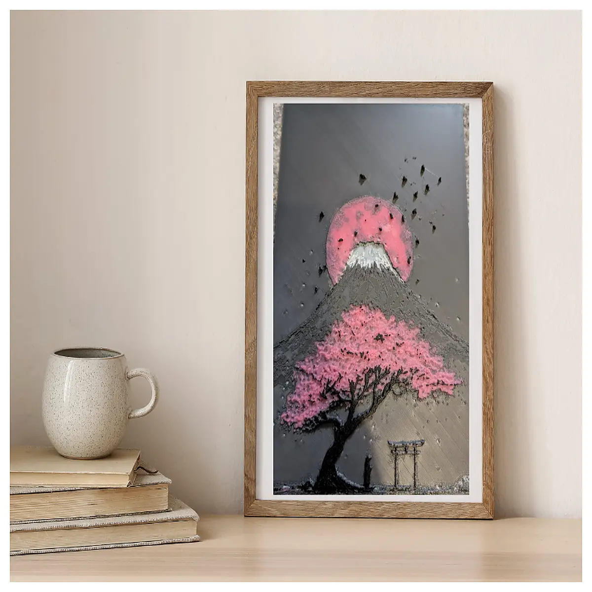 mount fuji bonsai cherry blossom wall art canvas print japanese landscape home decor