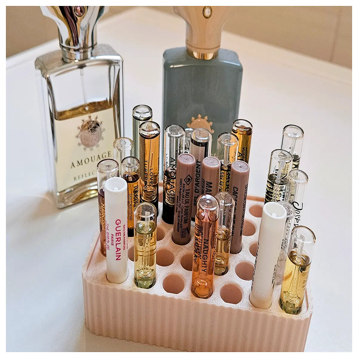 perfume sample organizer rack for mini vials decant bottles