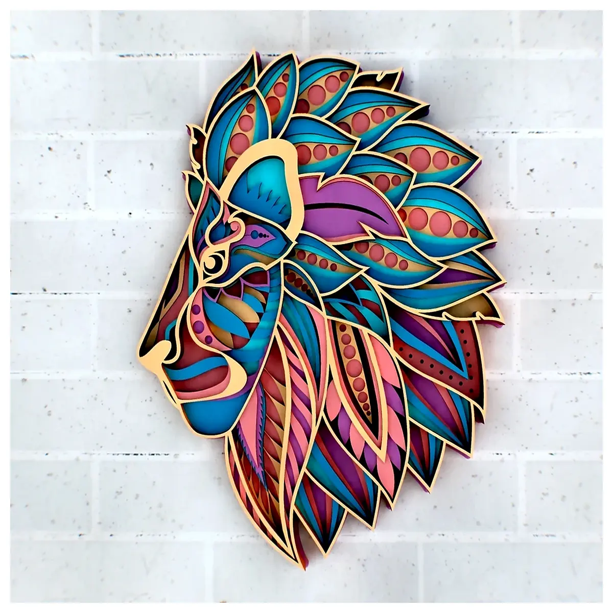 lion mandala layered art print geometric wall decor boho home decoration
