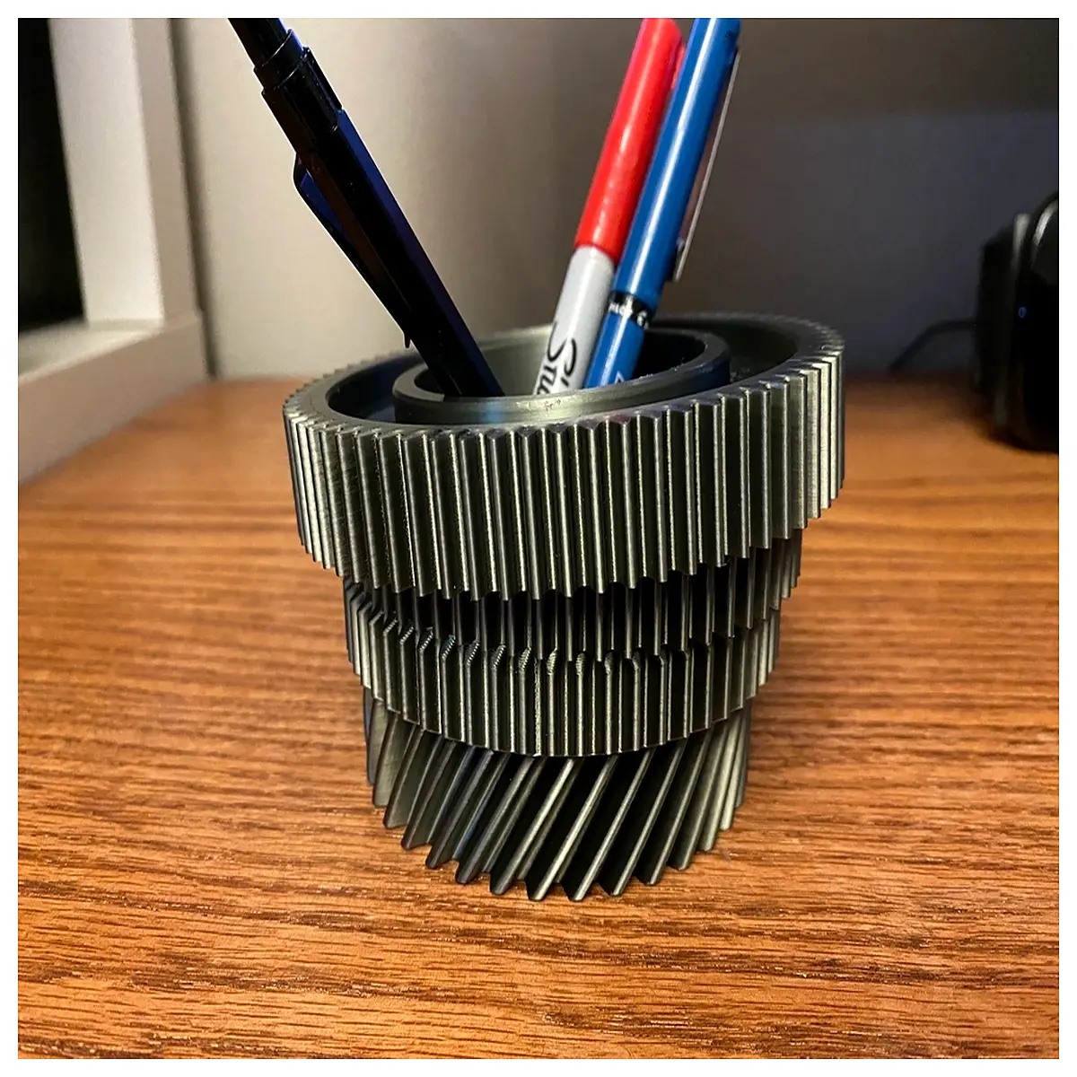 industrial gear pencil holder desk organizer mechanical aesthetic storage