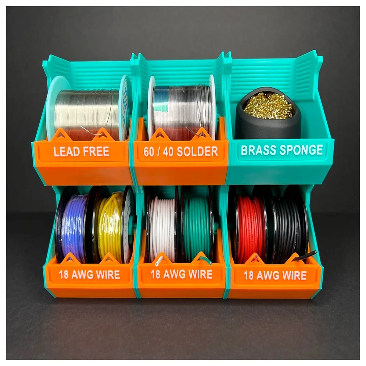 stackable wire spool holder organizer box for cable management solder ribbon tape storage