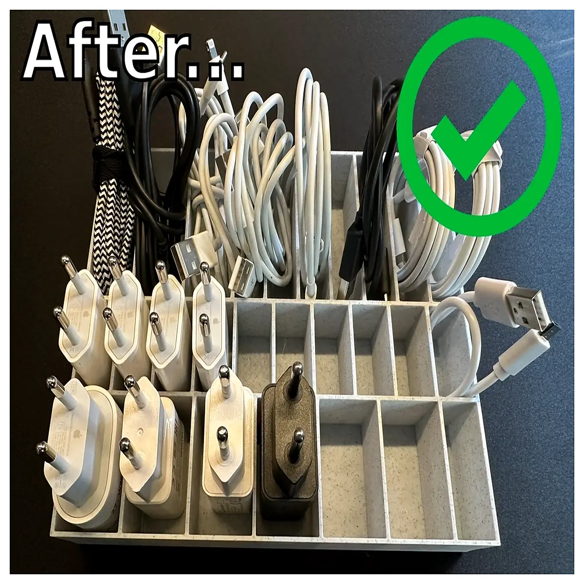 desk organizer for phone charger cables and power brick storage box