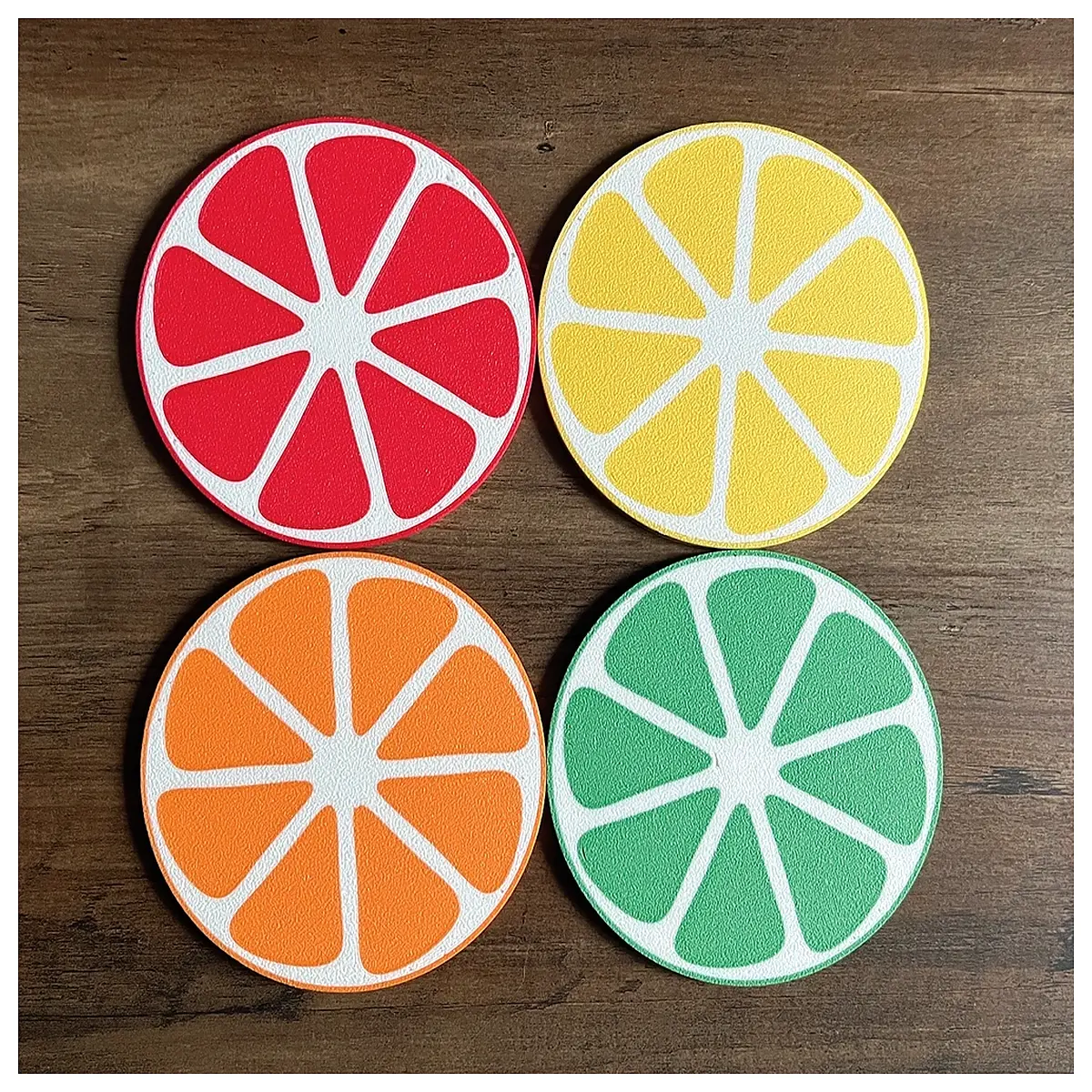 cute citrus fruit coasters for drinks orange lemon design table protectors non slip cork base drink mats for kitchen counter and bar decor