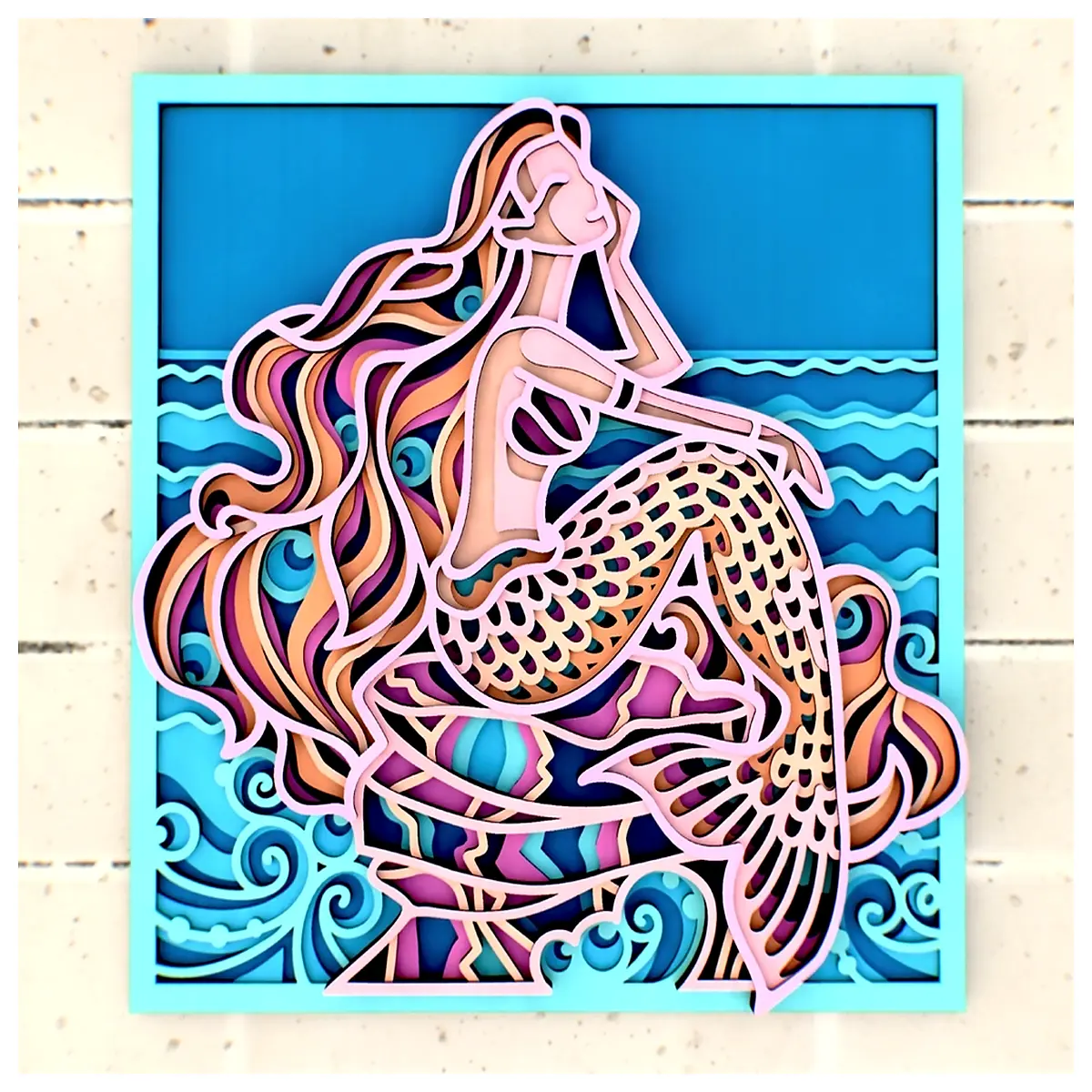 mermaid wall art decor ocean sea animal picture frame layered acrylic canvas print for kids bedroom nursery home decoration