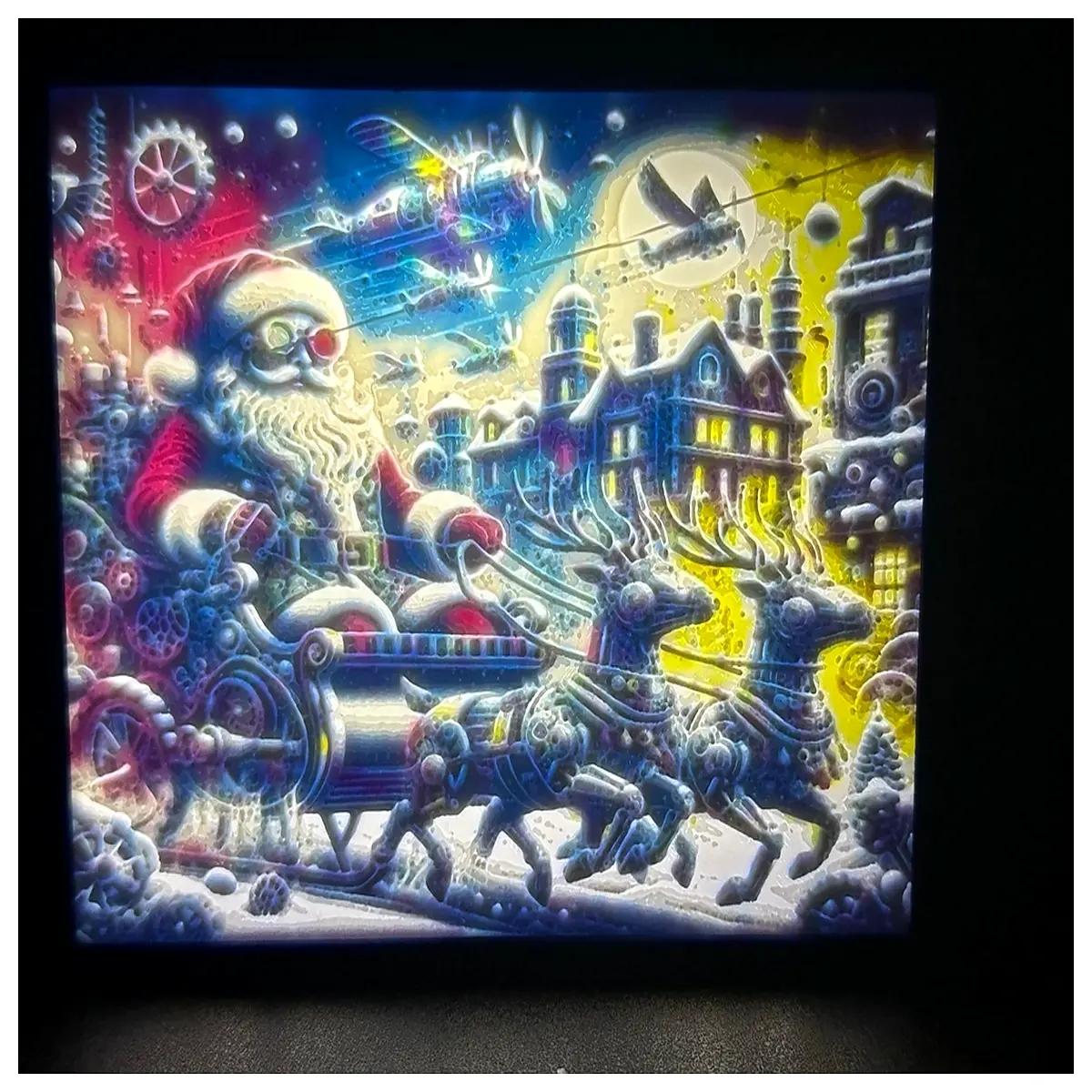 steampunk santa claus relief wall art victorian christmas decor gears brass holiday sculpture