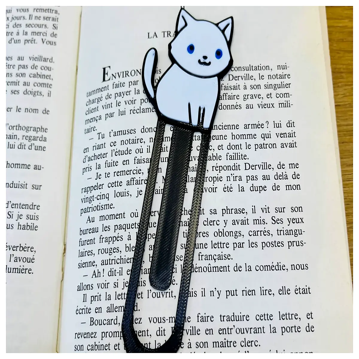 adorable white cat reading bookmark for book lovers kawaii animal stationery gift idea