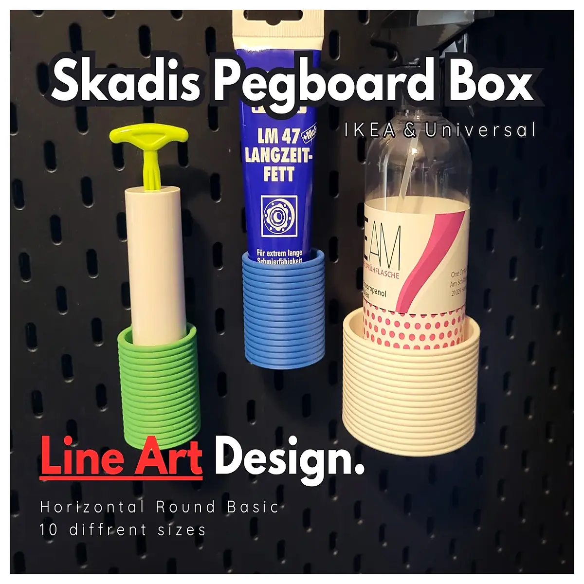 round pegboard container holder for skadis wall organizer storage bin hook mount