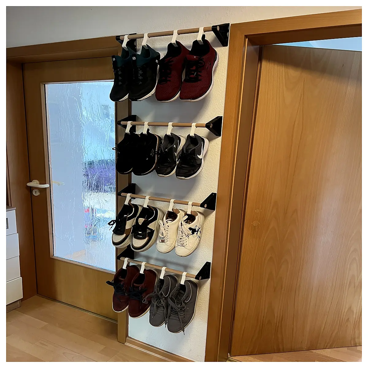 flexible shoe organizer rack storage for closet shelves slim space saving hanger