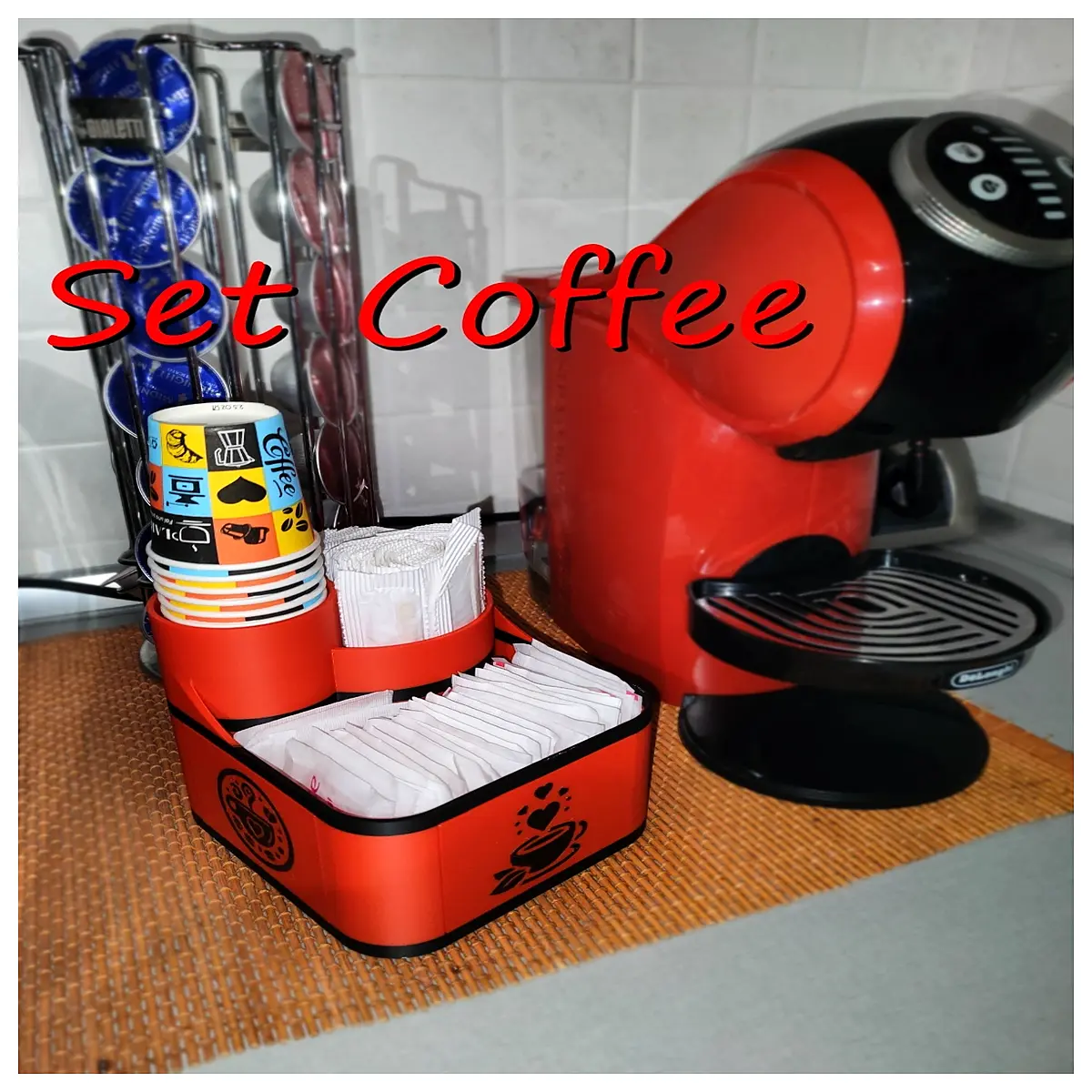 coffee station organizer tray for mugs sugar kitchen countertop storage