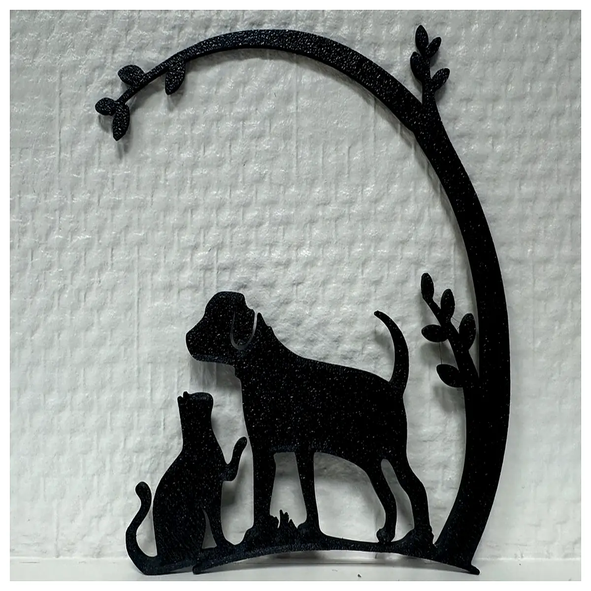 cute cat and dog playing under tree garden decor