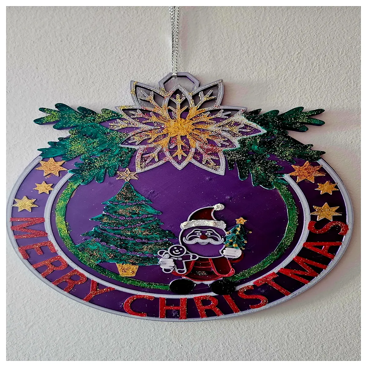 large hanging christmas wreath with santa claus figure festive door decor for holidays