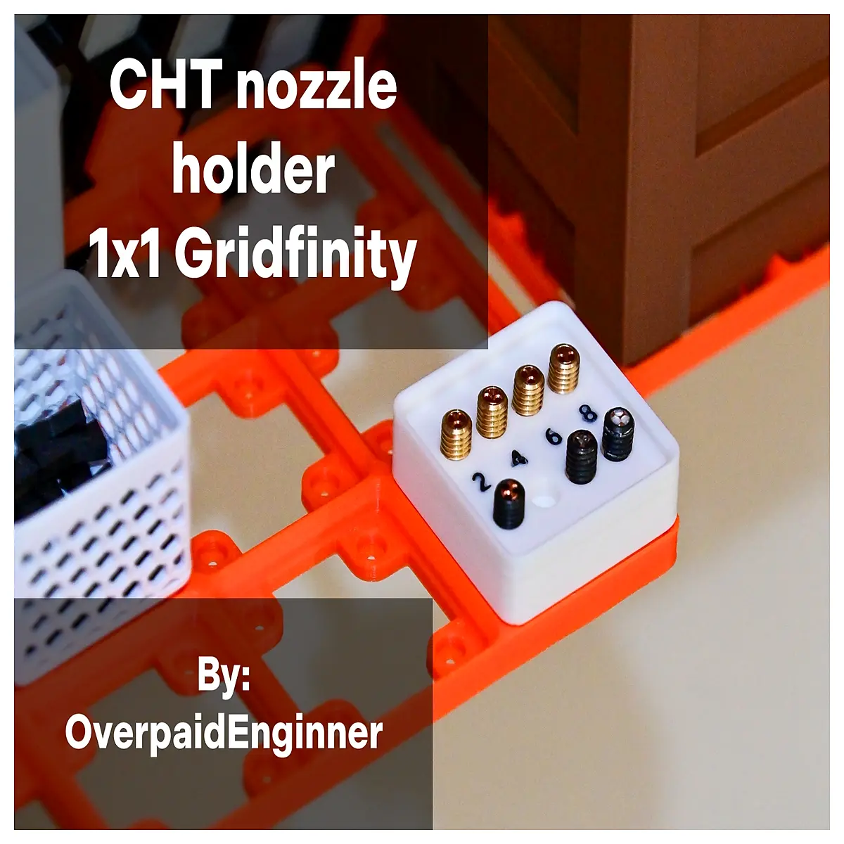 printed cht nozzle holder for 1x1 gridfinity organizer modular storage bin