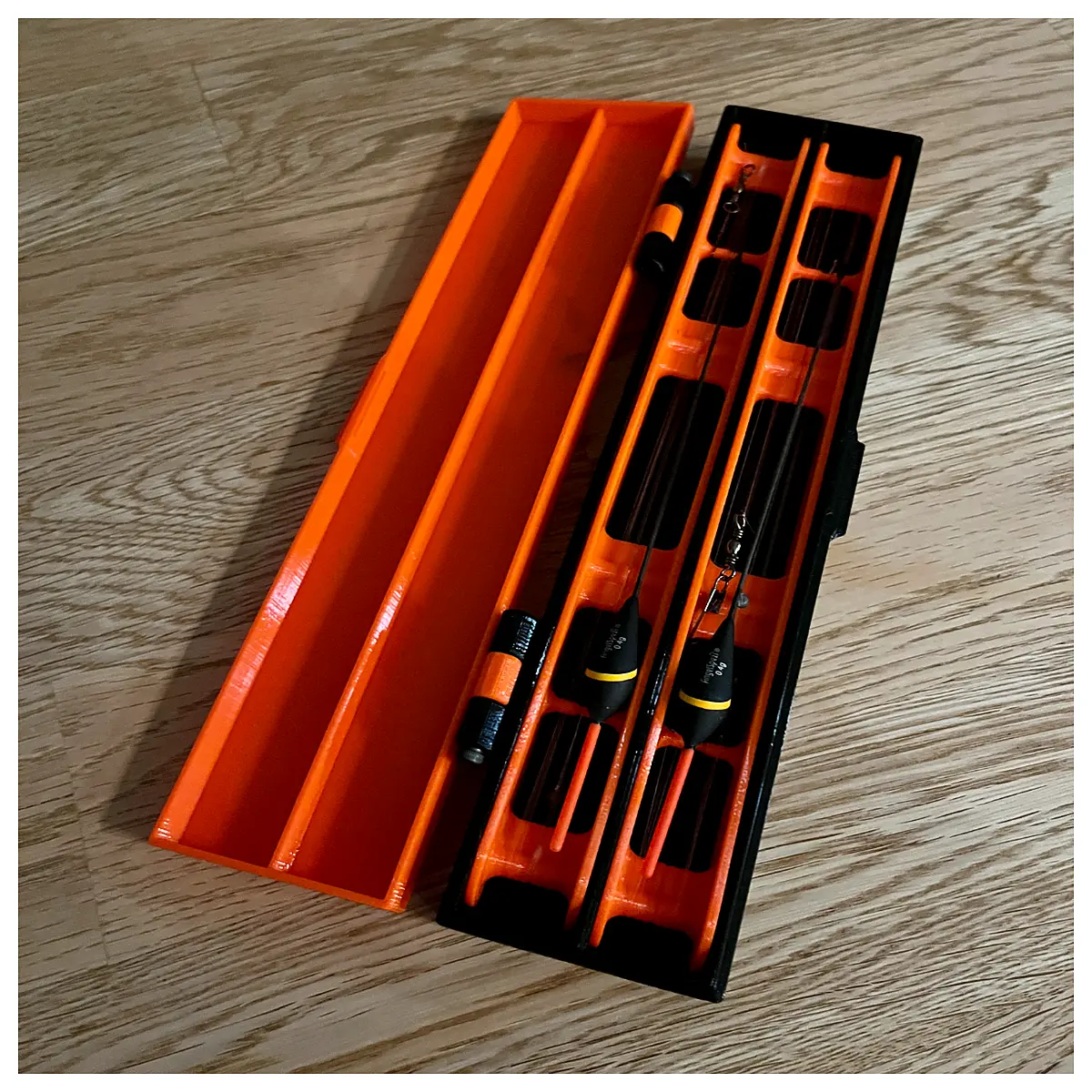 fishing float organizer box with compartments for tackle storage and line management