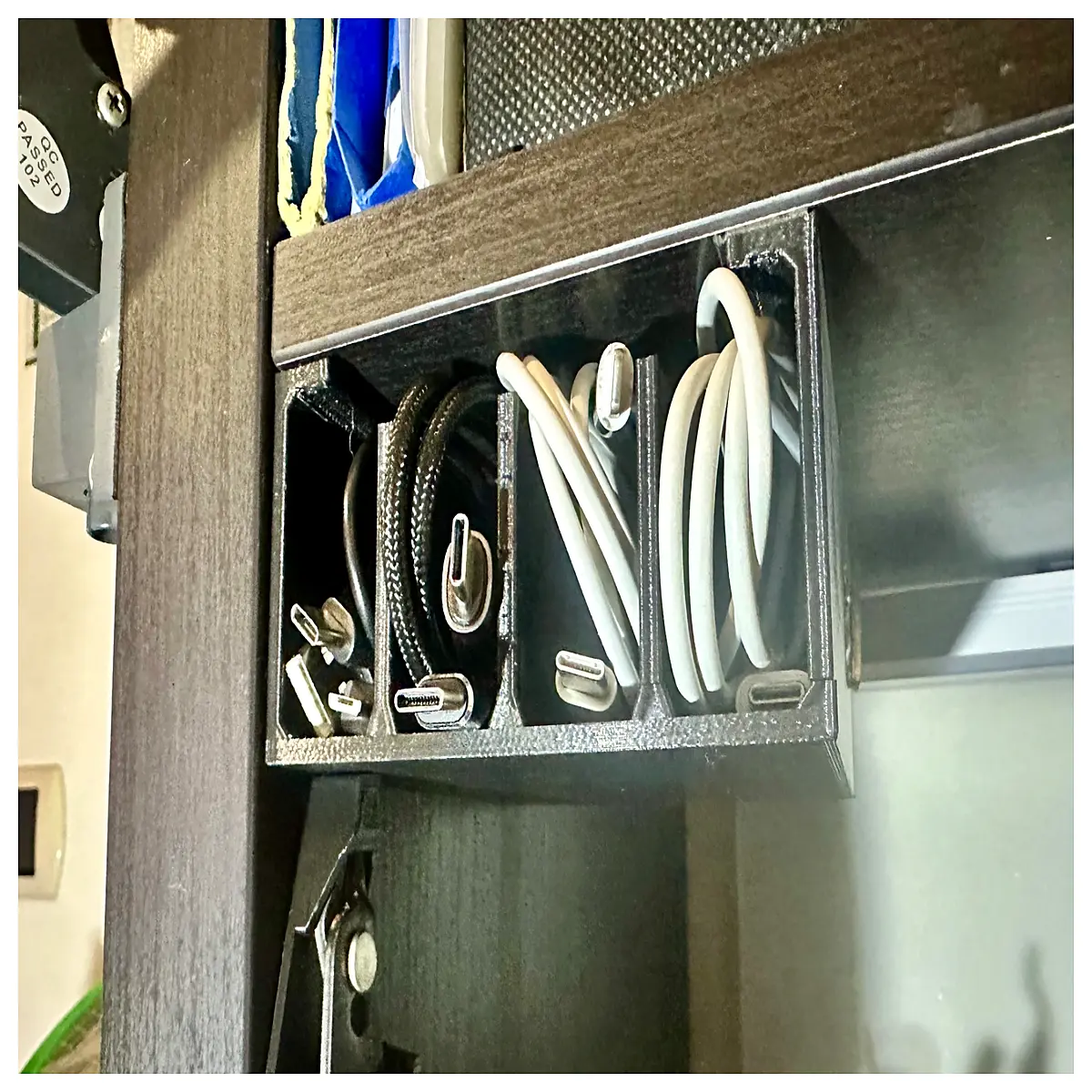 under desk cable management box organizer with 4 slots hide wires power strip cover desktop cord storage for home office