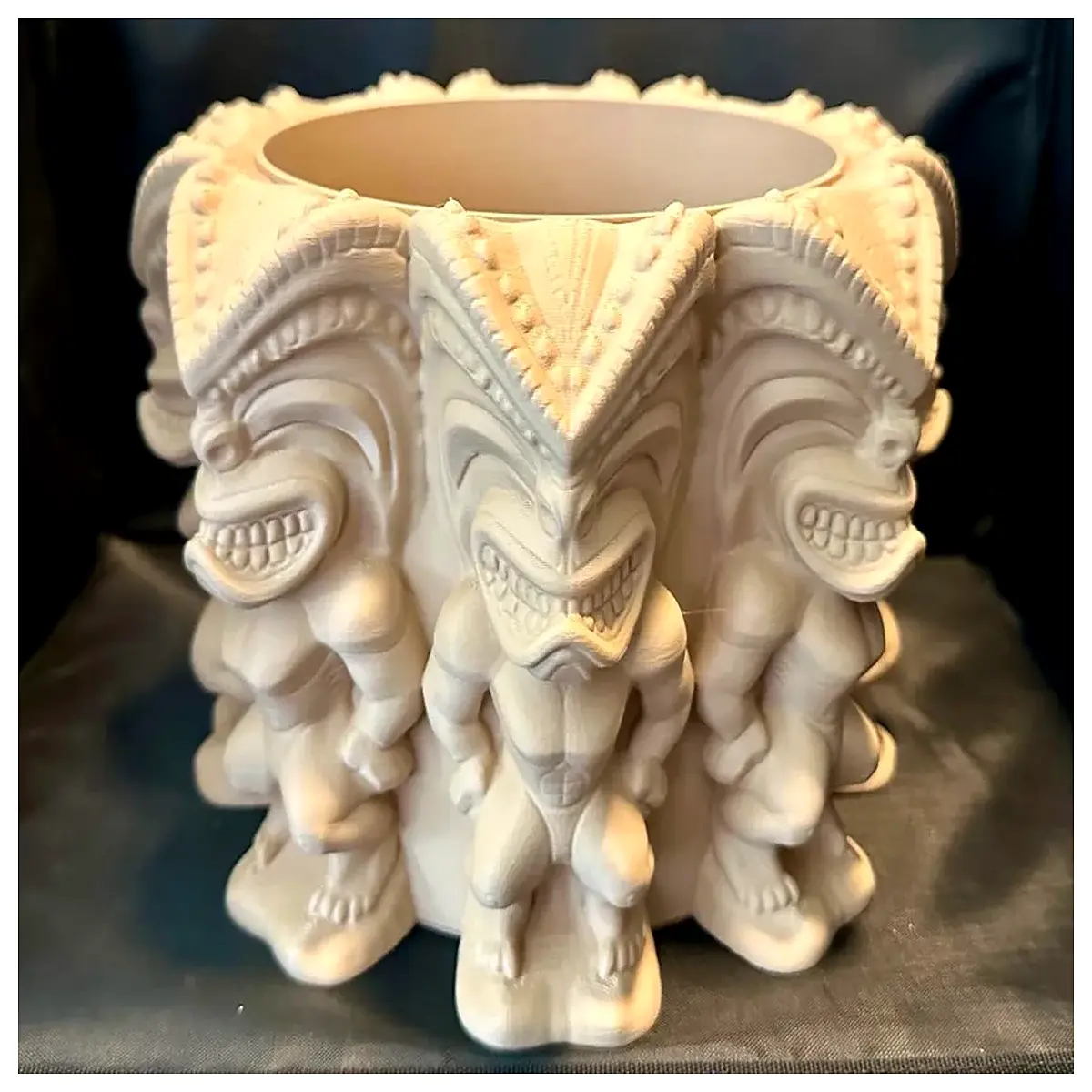 large round tiki planter bowl container for outdoor garden decor and tropical patio landscaping