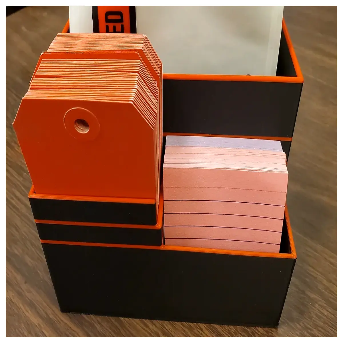 shipping supply organizer for 3 box sizes corrugated cardboard storage bin packing station accessories tape dispenser holder mail room organization
