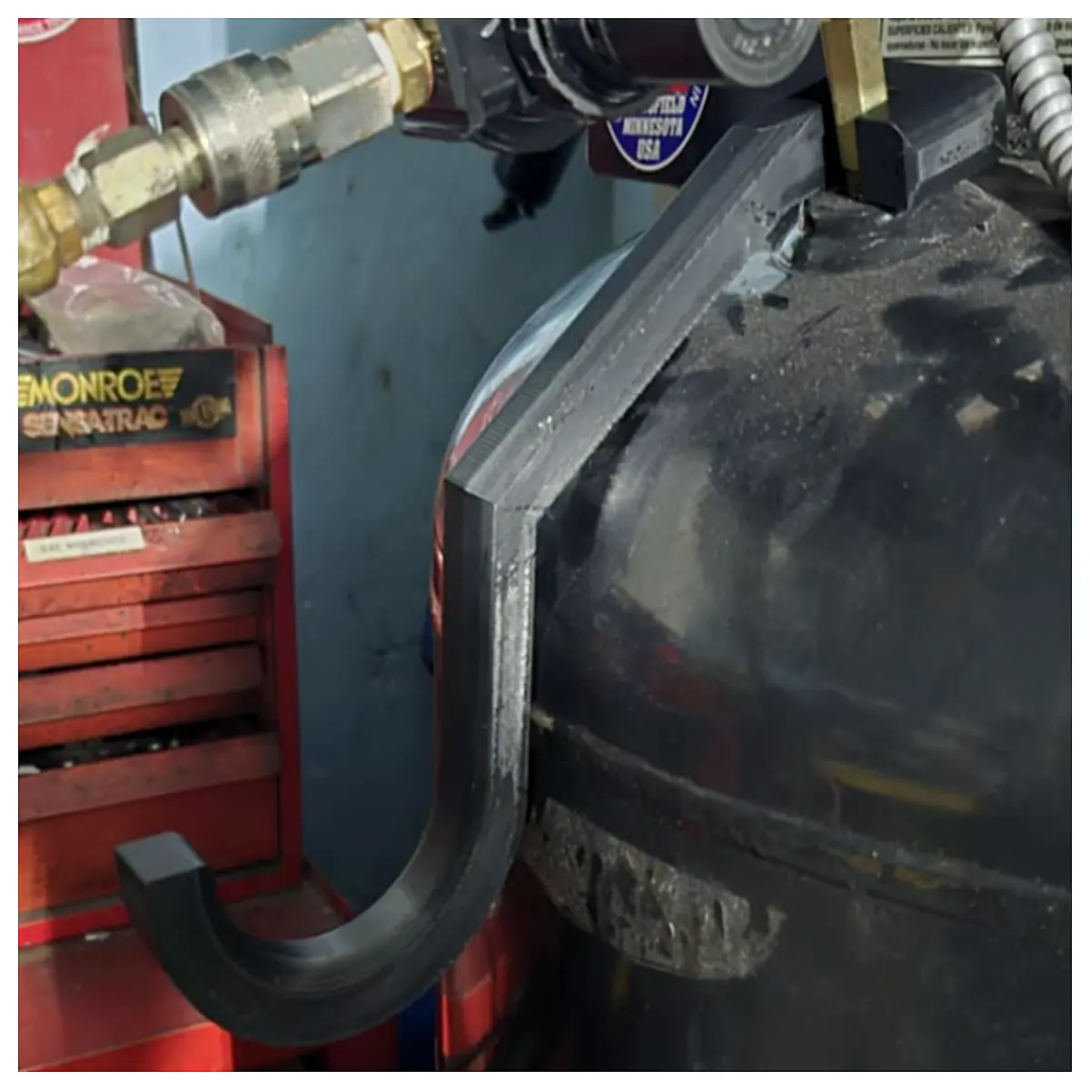 duty air compressor hose hanger reel mount for 60 gallon tank industrial workshop storage organizer