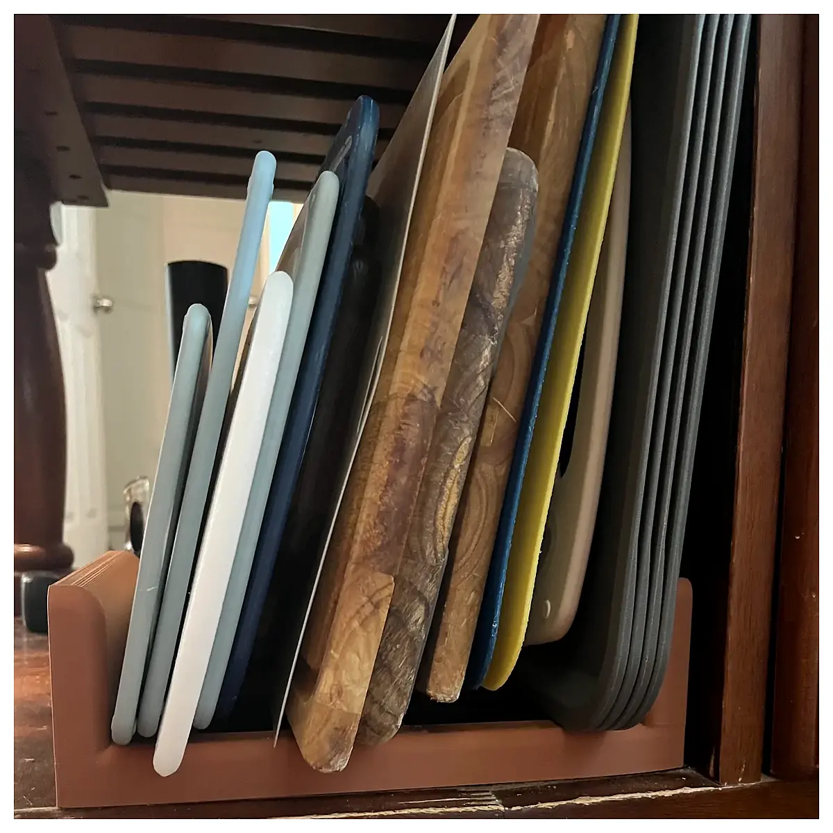 stainless steel cutting board holder for kitchen counter vertical and chopping block organizer rack storage