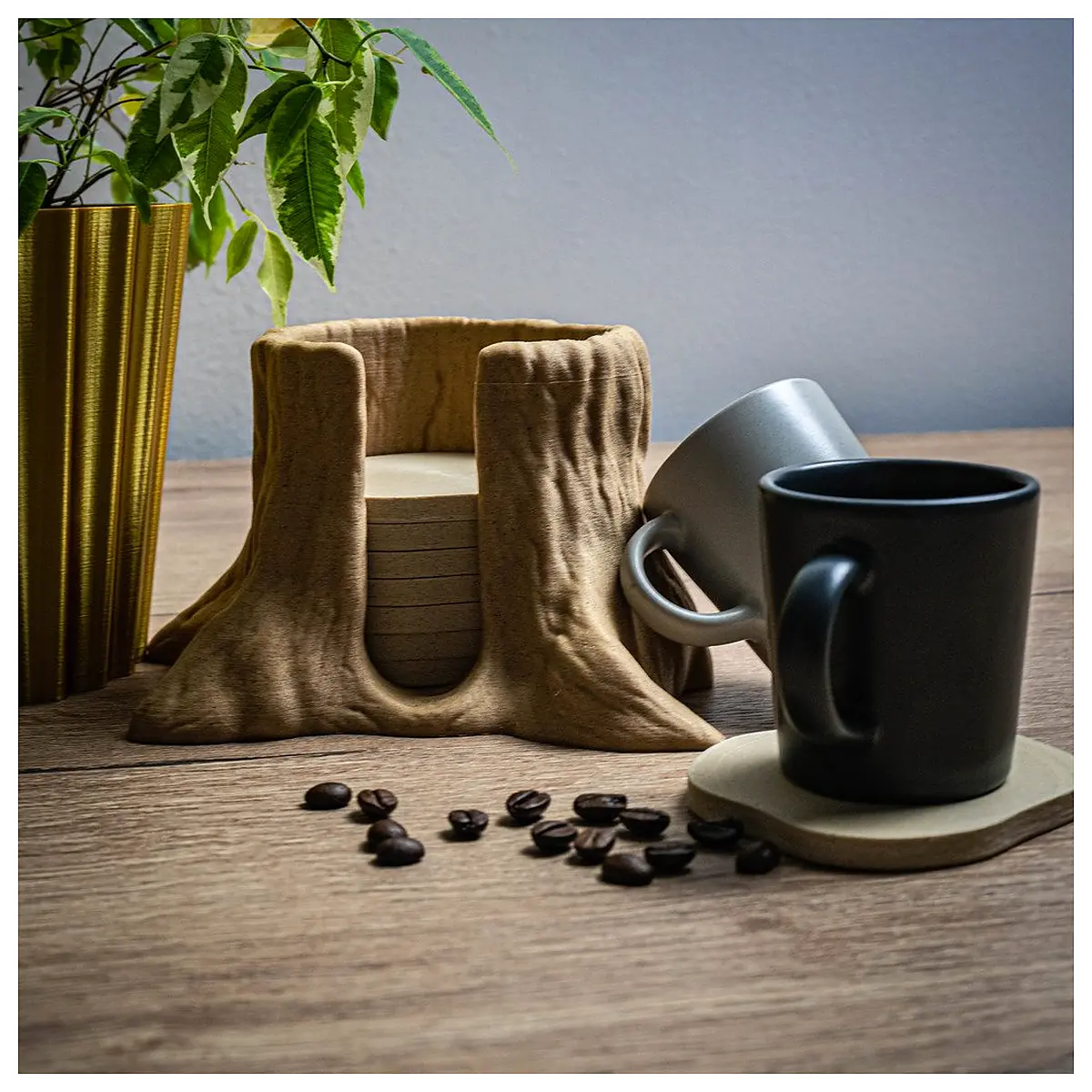 rustic wood slice coaster holder tree trunk organizer table decor
