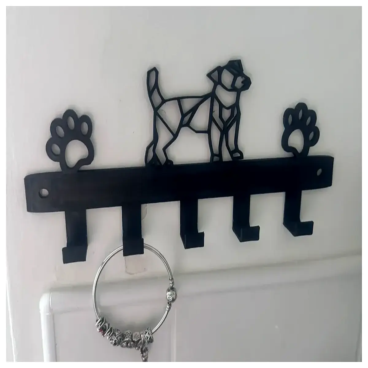 wall mounted key holder with dog leash hook organizer for entryway mudroom storage