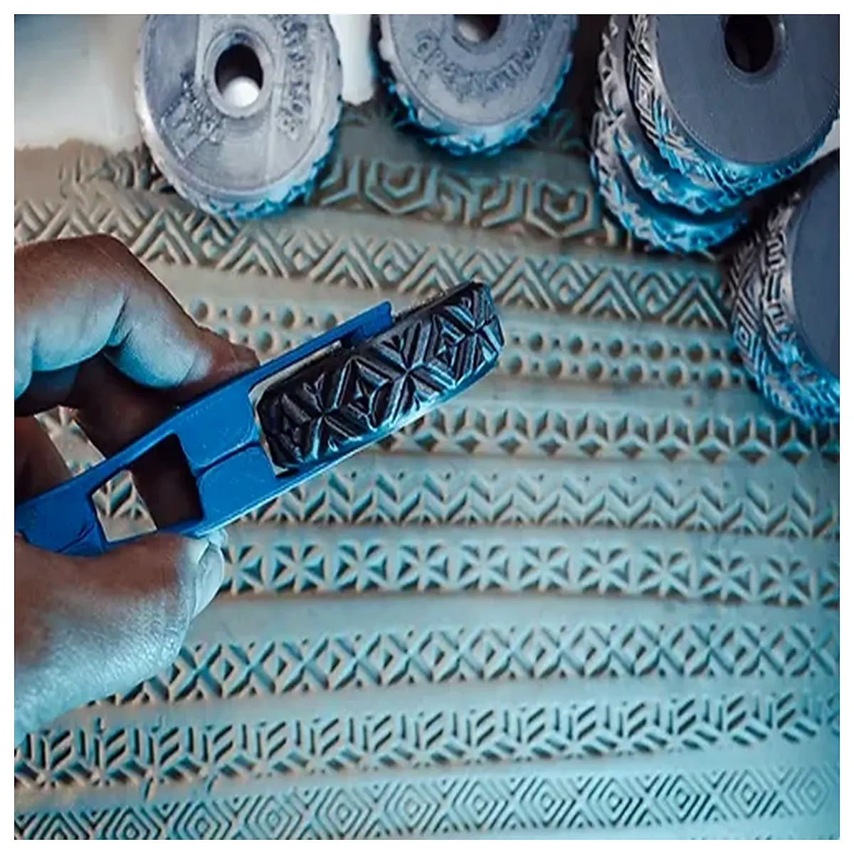 geometric clay stamping wheel for pottery textured ceramic tool with patterned design for handmade crafts