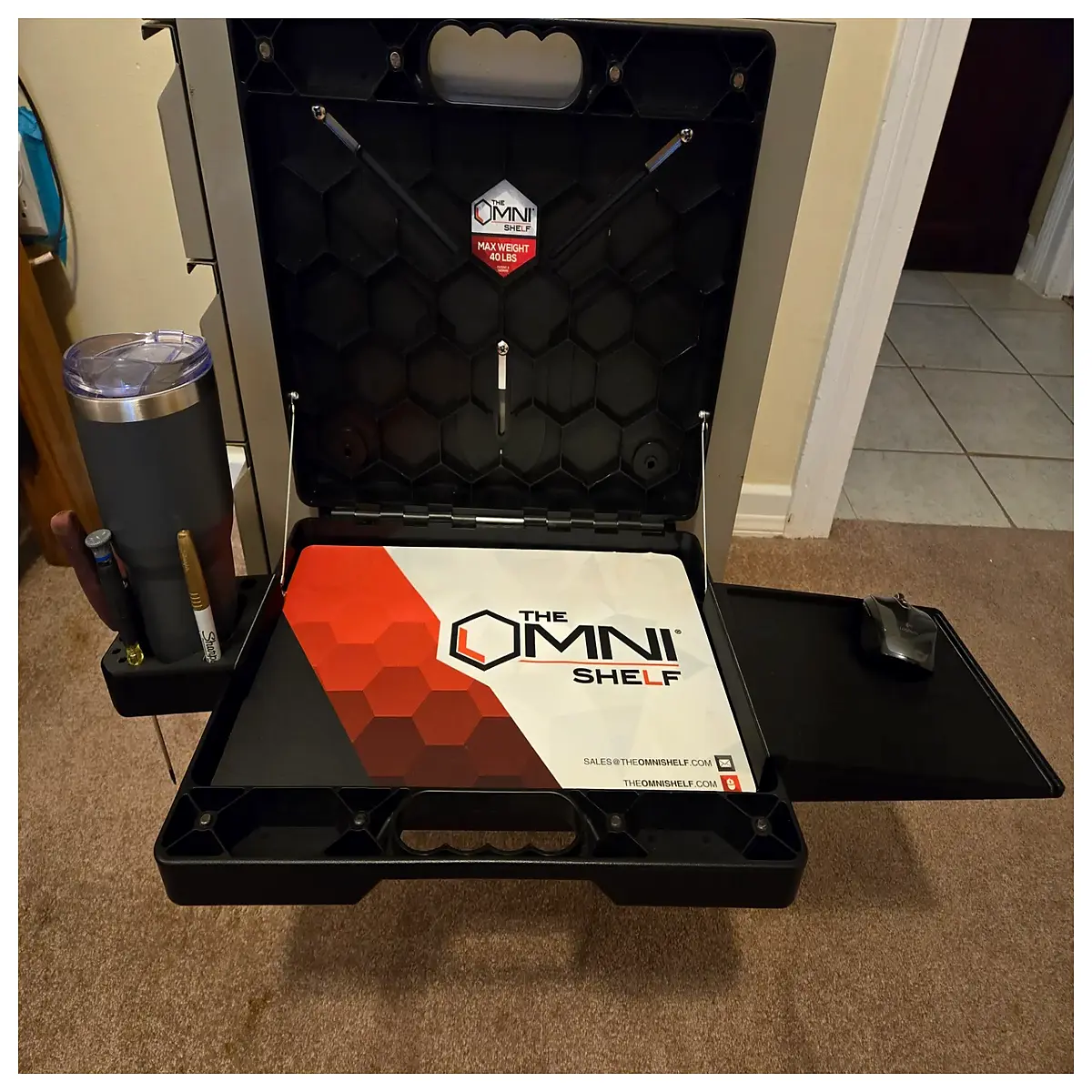 omnishelf cup holder organizer with tool rack storage for kitchen counter or workshop